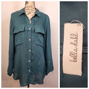 Bella Dahl Shirt Womens Sz Small Tunic Button Up Green Long Sleeves Office Siren